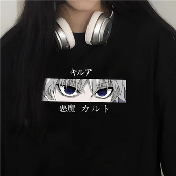 Tamsiai stiliaus marškinėliai Hunter X Hunter moterų top Japonų anime tees Harajuku įdomus animaciją Killua Zoldyck Velnio Akis T-shirt Moteris