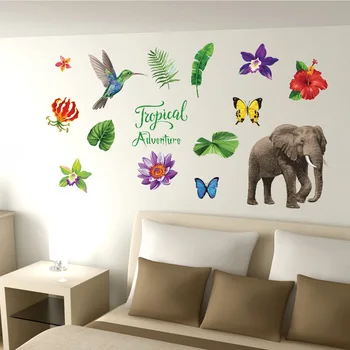 ZHYHGO namų apdaila, sienų lipdukai tropinių džiunglių gėlės ir paukščiai serija sienų lipdukai vaikams kambariai 