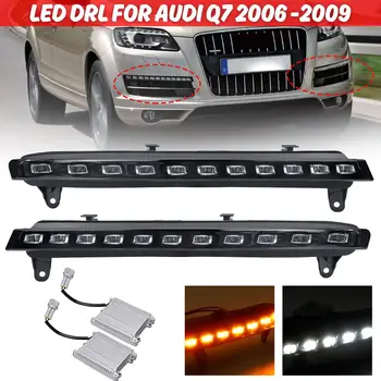 LED DRL Audi Q7 2006 m. 2007 m. 2008 m. 2009 Automobilio Bamperio Balta Geltona Posūkio Signalo Žibintai Žibintai Tolimosios šviesos Žibintas Su Viela