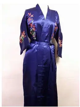 Naujas Baltos spalvos Kinijos Moterų Šilko Skraiste Suknelė Naujovė Išsiuvinėti Sleepwear Kimono Yukata Suknelė Gėlių S M L XL XXL XXXL W3S001