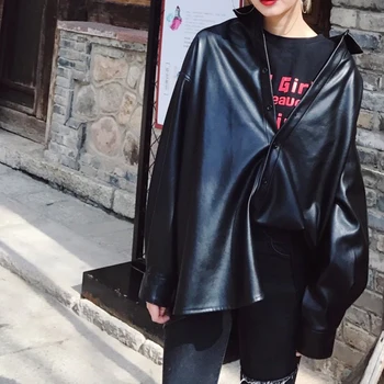Atsitiktinis Odos Marškinėliai Moterims Rudenį 2020 Long Sleeve Black Viršūnes Outwear Turn-Žemyn Apykaklės Mygtukai Marškinėliai Moteriška