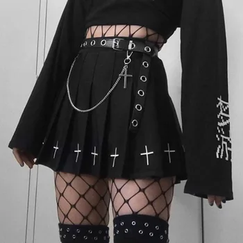 JK Kolegijos sijonas Punk Vėjo Klostuotas Sijonas korėjos Stiliaus Juoda japonija gotikos stiliaus mini sijonai jupe plius dydis