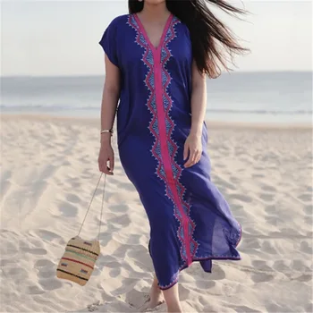 Moterų Ilgas, Maxi Padengti Ups Maudymosi Kostiumėlį Turkijos Etninės Spausdinti Kaftan Paplūdimio Suknelė