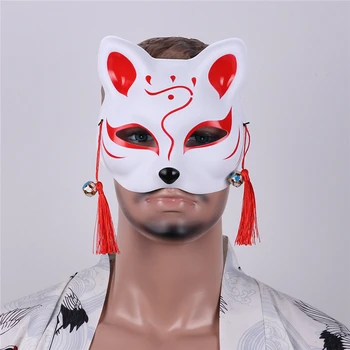 IIXPIN Rankomis dažyti Kačių Kaukė Japonų Pusę Veido PVC Kutai Maži Varpeliai Suaugusiems Vaikams Japonų Kabuki Maskuotis Kostiumas Kaukė