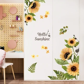 Šilta siena lipdukas saulėgrąžų mažų šviežių namų dekoro kambarį apdailos lipnios etiketės kambarį fone, sienų dekoras