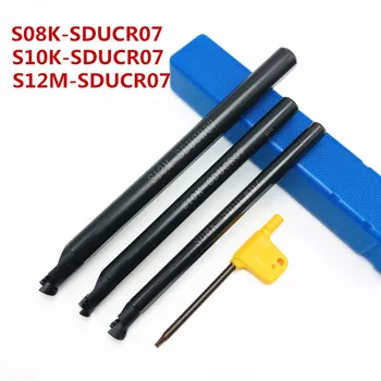 3PCS S08K-SDUCR07 S10K-SDUCR07 S12M-SDUCR07 95 laipsnių spirale tekinimo įrankio laikiklis nuobodu juosta + 10VNT DCMT070204 karbido įrankiai
