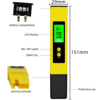 Skaitmeninis PH-Metras Testeris LCD Pocket Pen Tipo 0.01 pH Hydroponics Akvariumas Baseino Vandens Kokybės tikrinimo Priemones su Šviesą 50%nuolaida