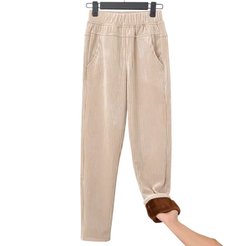 Haremo Kelnės Moteriška Aksomo Juostele Aukšto Juosmens pleuche Pants Plus Size Pantalon Femme Atsitiktinis Aukšto Liemens Kelnės Moterims