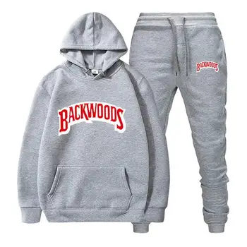 Marca de moda Backwoods, conjunto para hombre, pantalón con capucha de lana, chándal grueso y cálido, ropa deportiva con capucha