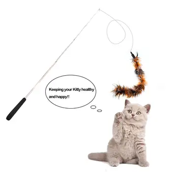 100vnt Naminių Kačių Žaislas meškere Ištraukiama Plunksnos Funny Cat Polių su Penkių Pakeitimo Galvos Pet Interaktyvūs Žaislai