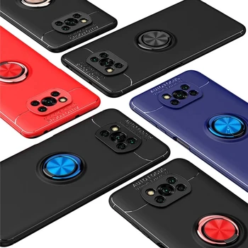 Už Xiaomi Poco X3 NFC Atveju, Minkštas Silikonas, atsparus smūgiams Bamperis Megatic Žiedo Laikiklio Dangtelį PocoPhone X3 NFC Pasaulio Versija Atvejais