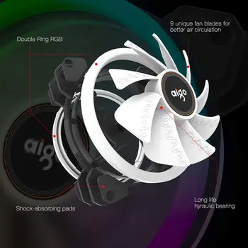 Aigo DR12 120mm Aušintuvas Ventiliatorius Dvigubas Aura RGB PC Ventiliatorius Aušinimo Ventiliatorius Kompiuteris Tylus Žaidimų Atveju Su infraraudonųjų SPINDULIŲ Nuotolinio valdymo pultelis am3 am4