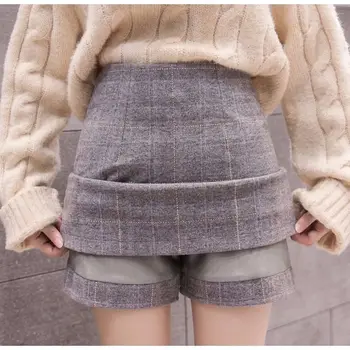 Aukštos juosmens-line žiemos vilnonis sijonas moterims 2019 m. rudens derliaus pledas mini šortai, sijonai, ponios darbo sijonas faldas mujer