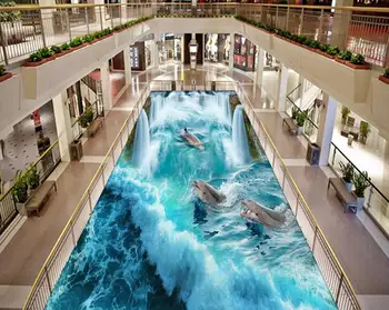 Nemokamas pristatymas 3D Custom Siena Lipdukas dophins didžiulis waterall grindys Tapyba, Foto Tapetai, Sienų ir namų dekoro freskos paštu
