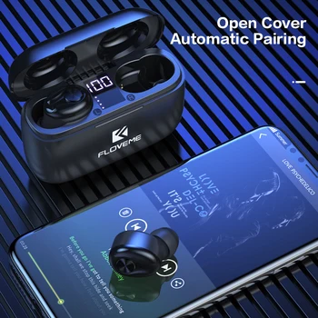 FLOVEME TWS Bluetooth V5.0 Ausinės LED Ekranas, Bevielis Ausinės, Stereo Garso Sporto Ausinių laisvų Rankų įranga 1200 mAh Baterija Dėžutę