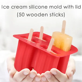 4 Cellls Silikono Ledų Pelėsių Kubilai Eco-Friendly Popsicle Pelėsių Rankų Darbo, Ledo Kubelių Padėklas, Vaikų, Virtuvės Reikmenys