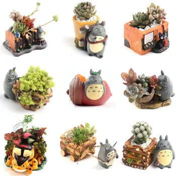 Miniatiūriniai Animacinių Filmų Totoro Sultingi Augalų Puodą Puikus Dervos Gyvūnų Vazonas Katės Paveikslas, Vaza Sodinamoji Namų Dekoro