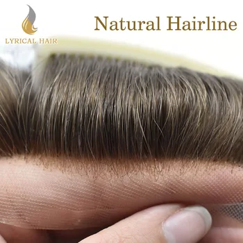 Prancūzų Nėriniai Priekiniai Mens Toupee Poli PU Odos, Plaukų Sistema Balinti Mazgų Hairpiece Gamtos Valsčiaus Žmonių Plaukų Skaidrus Nėriniai Perukas