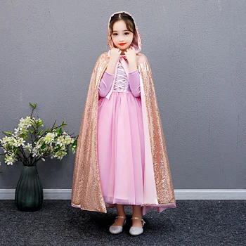 VOGUEON 2020 Nauja Elsa Apsiaustu Mergina Helovinas Fancy Dress Up Rapunzel Žaliojo Apsiaustu Merginos Princesė Kostiumas Bling Mantijos Priedai