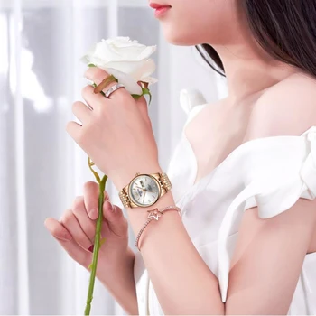2020 Karšto Prabangių drabužių Moterims Rose Gold Žiūrėti Diamond Moterų Laikrodžiai Ponios Nerūdijančio Plieno Tinklelio Moterų Laikrodis Relogio Feminino