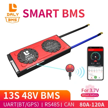 Daly 18650 smart BMS 13S 48V 80A 100A 120A Bluetooth 485 į USB įrenginį NTC UART programinės įrangos togther Liūtas LiFepo4 Baterija BMS