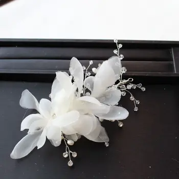Pietų Korėja rankų darbo šilko siūlai balta gėlė hairgrips nuotaka vestuvių priedai baltas galvos apdangalas gėlių