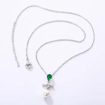 Bižuterijos su aukštos kokybės,romantiško žavesio ten žalia kristalų pakabukas su perlų karoliai, lankas formos clavicle grandinės moteris
