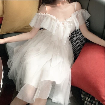 Heydress 2020 akių raukiniai velniop kaklo išjungti peties nėrinių Moterys vasarą korėjos baltas šalis suknelė Moterims spageti dirželis suknelės
