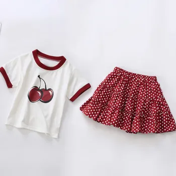Vaikiška Apranga Kūdikių Mergaičių Vaisių Pintos marškinėlius Viršūnes nustatyti Dot Ruched Nustatyti Komplektus Trumpas Rankovės O-kaklo Kūdikių Mergaičių Suknelė Šalis Suknelė