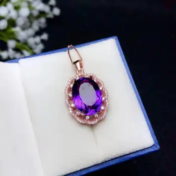 Mados violetinis ametistas brangakmenio pakabukas moterims sidabro karoliai didelio dydžio, gamtos perlas gera supjaustyti gimtadienio puotą dovana