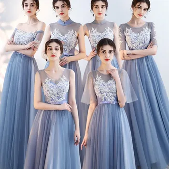 Naujas Atvykimo Nėrinių Mėlyna Bridemaid Suknelės 2019 Ilgai Oficialias Vestuves Prom Dresses chalatas de soiree vestido de noiva