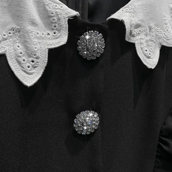 Moterų Suknelė Peter Pan Apykaklės Spalvų Atitikimo Derliaus Juodos Suknelės Padalinta Seksualus Derliaus Ilgos Vasarinės Suknelės Moterims, Drabužiai P213