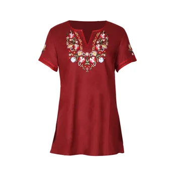 2021 moterų retro stiliaus siuvinėjimų t marškinėliai trumpomis rankovėmis mados T-shirt boho gėlių raštas atsitiktinis marškinėliai vasaros super marškinėliai