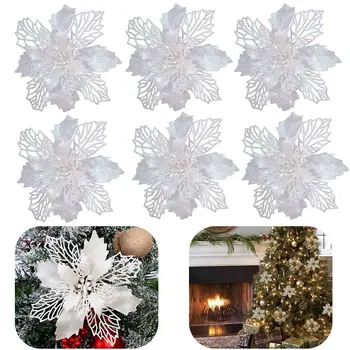 6pcs Balti papuošalai Kalėdų Medis, Gėlių Dekoracija Pjovimo Aukso Dygminų Vaisių 