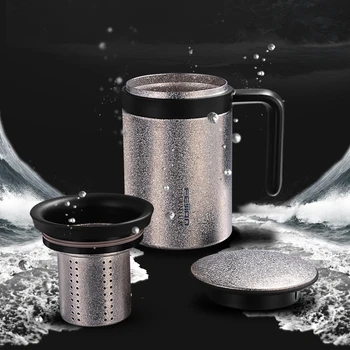 Feijian Titano termosas puodelio arbatos puodukai kavos puodelis automobilių butelis su rankena ir kiaurasamtis subtiliai supakuoti