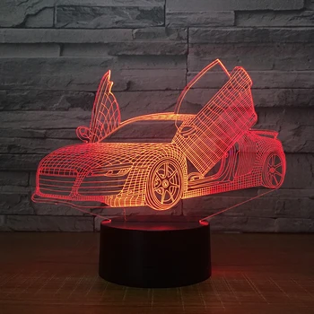3D LED Lentelė Naktį Lengvojo Automobilio Formos Nuotolinio Valdymo 7 Spalvų RGB Apdailos Lempa Namų