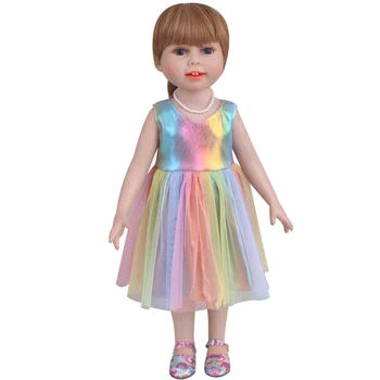 18 colių Mergaičių lėlės drabužiai Vaivorykštė princesė nėrinių suknelė Amerikos naujagimių sijonas žaislai tinkami 43 cm kūdikių lėlės c861