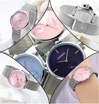 CHENXI Prabangos Prekės ženklo Laikrodis Moterims Žiūrėti Sidabro Nerūdijančio Plieno Tinklelio diržo Laikrodžiai Ponios Mados Kvarcas-laikrodžiai Relogio Feminino