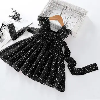 Merginos Rankovių Princesė Dress Skristi Rankovėmis Banga Taškų spausdintą Modelio Aikštėje Apykaklės vientisas Merginos Atsitiktinis Suknelės