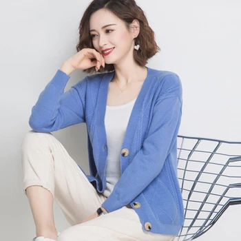 Korėjos 2020 m. Rudenį Moterų Atsitiktinis Medvilnės Džemperis Cardigan Minkštas Patogus Stiprus Paprastas Kietas Plus Size Laisvas Megztinis Moterims