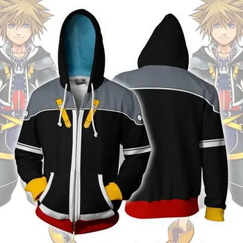 Kingdom Hearts Kairi Cosplay Kostiumai, Kingdom Hearts Sora Hoodies 3D atspausdintas zip-up hoodies vyrų ir moterų sporto Prakaito