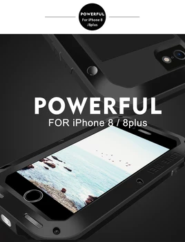 Gorilla Glass Love Mei Atveju iphone 8 7 6 6s Plus Metalo Šarvai Vandeniui Atveju iphone XS X XR Aliuminio, atsparus smūgiams Dangtis