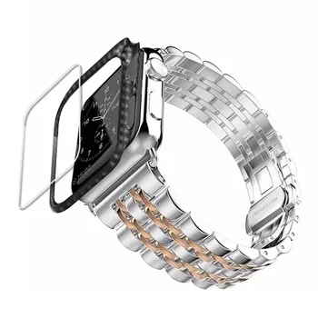 Anglies pluošto Atveju+Diržu, Apple Watch band 44mm 40mm 42mm/38mm iwatch Nerūdijančio Plieno watchband apple žiūrėti series 5 4 3