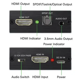 HDMI į HDMI Optinis TOSLINK SPDIF + 3.5 mm HDMI Audio Adapteris, Splitter HDMI Audio Extractor Stereo Extractor Skaičiuoklė