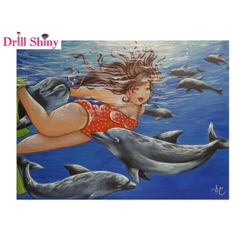 Diamond siuvinėjimo delfinai & lady 5d 