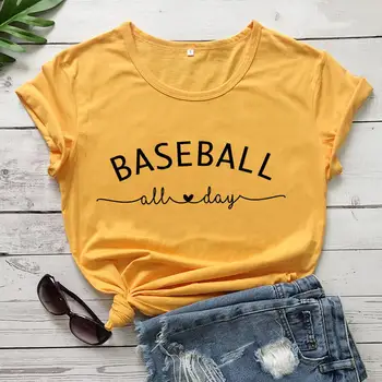 Beisbolo Visą Dieną Išspausdintas Juokingi Marškinėliai Moterų Beisbolo Medvilnės marškinėliai Beisbolo Mama Marškinėliai Sporto Mėgėjas Dovanų
