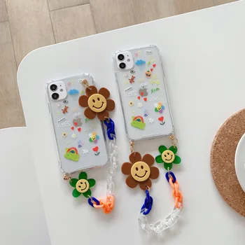 PASIDARYK pats Dirželis karoliai Telefono dėklas Skirtas iPhone 11 PRO MAX SE 2020 m. 8 7 Plius XSMAX XR Minkštos TPU Silme Gėlės kristalų Virvelę Dangtis