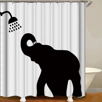 Elnias dušo užuolaidos tapis wc toilette juoda ir balta vonios užuolaidų dramblys spausdinti užuolaidų, dušo