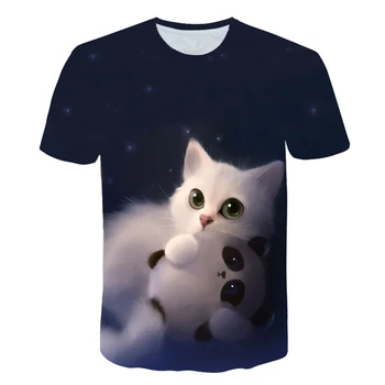 Off Balta Katė T-shirt mergaitės Berniukai 3D Pasisekė Katė Print T shirt vaikų Vasaros trumpomis rankovėmis, Anime Harajuku Merginos Viršūnes Tees Lašas Laivas