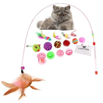 2020 16 Nds conjunto de juguetes para gatos pluma Kibinimas Lazdelė Katžolių juguetes bola anillos gatos productos interactivos